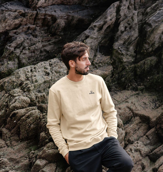 men’s organic cotton crew neck sweater in sand