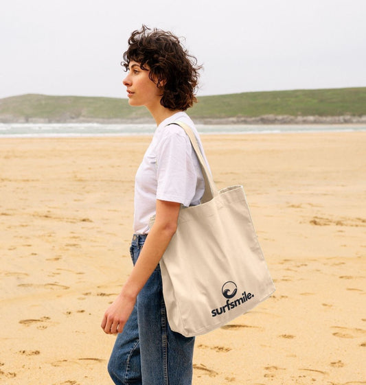 surfsmile natural beach tote bag